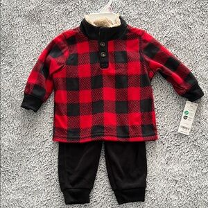 Carter's Red and Black Plaid Flannel 2 pc set NWT size 9 mo